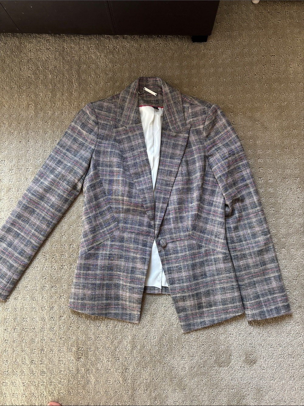Plaid Women's Blazer Jacket in Gray and Purple, Pink